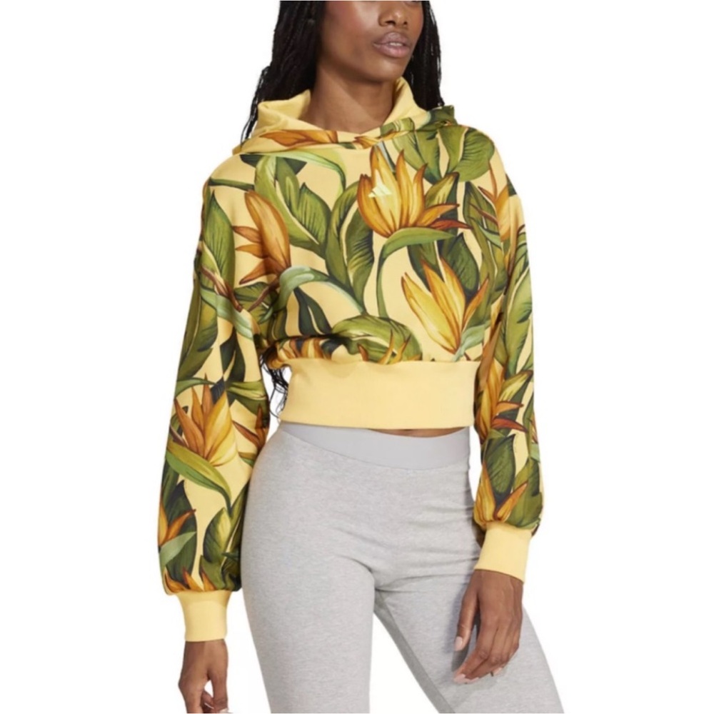 FARM Rio Yellow Tropical Floral Cropped Hoodie
